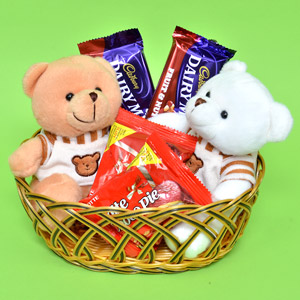 teddy bear with chocolate basket