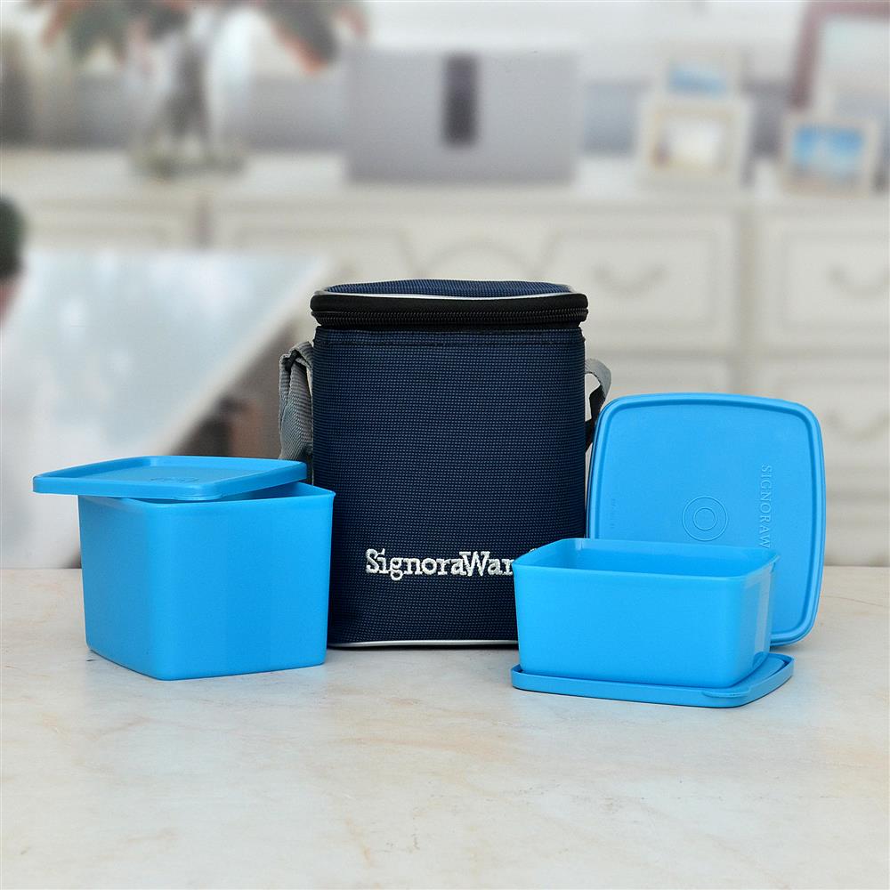 Set Of Blue Colored Lunch Box Perfume On Valentines Day