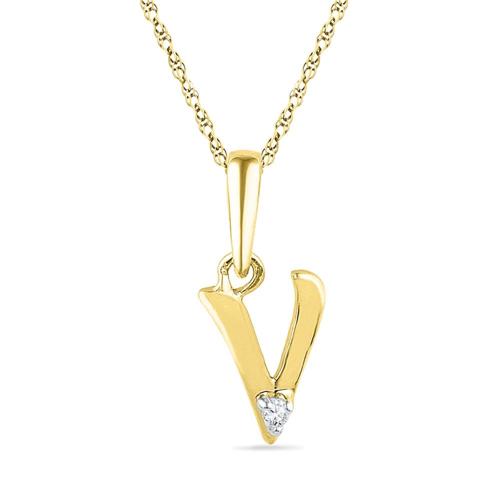 18kt Gold Alphabet V Diamond Pendent, Gifts On Dhanteras