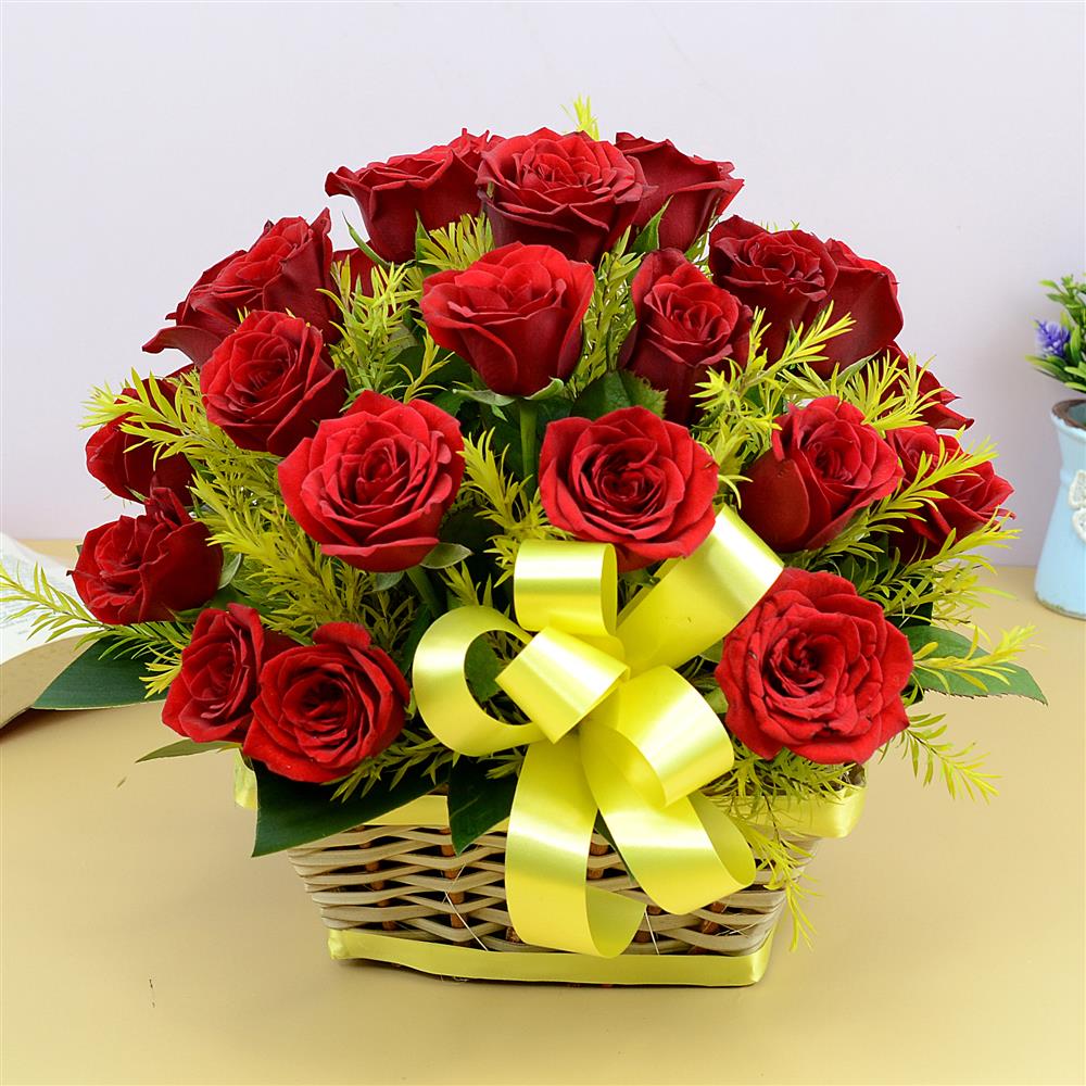 Lovely 24 Red Roses in a basket, Flowers