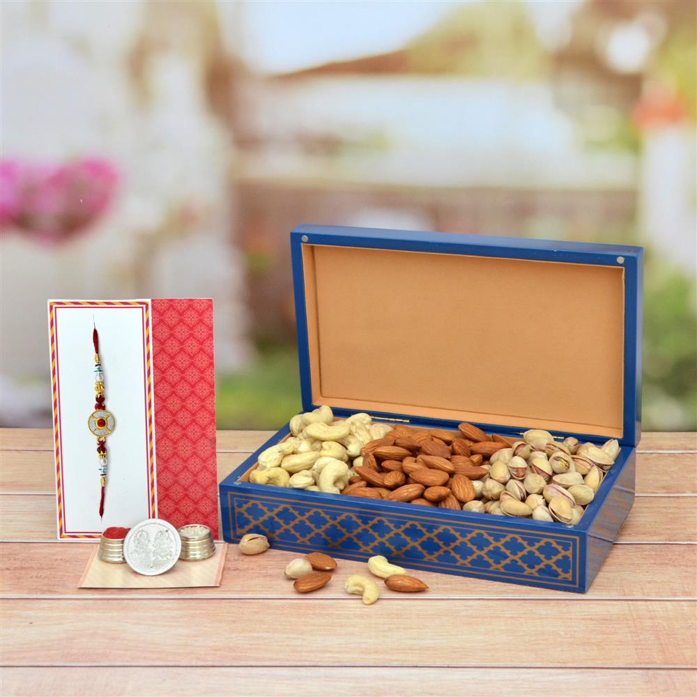 Rakhi Dry Fruit Hamper -300gm Dry Fruits with Box and Rakhi | Dryfruit