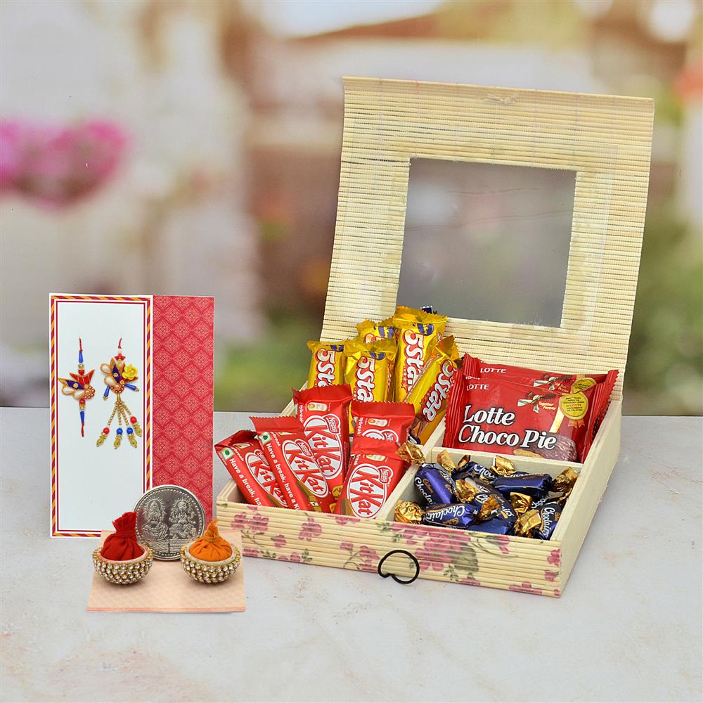 Rakhi Chocolate Hamper - 5 pcs Kit Kat, 5 Five Star, 2 pcs Chocopie in ...