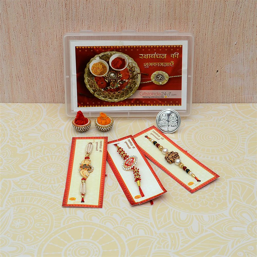 Set of 3 Lovely Divine Rakhis, Rakhi Sets for Brother on Rakhi