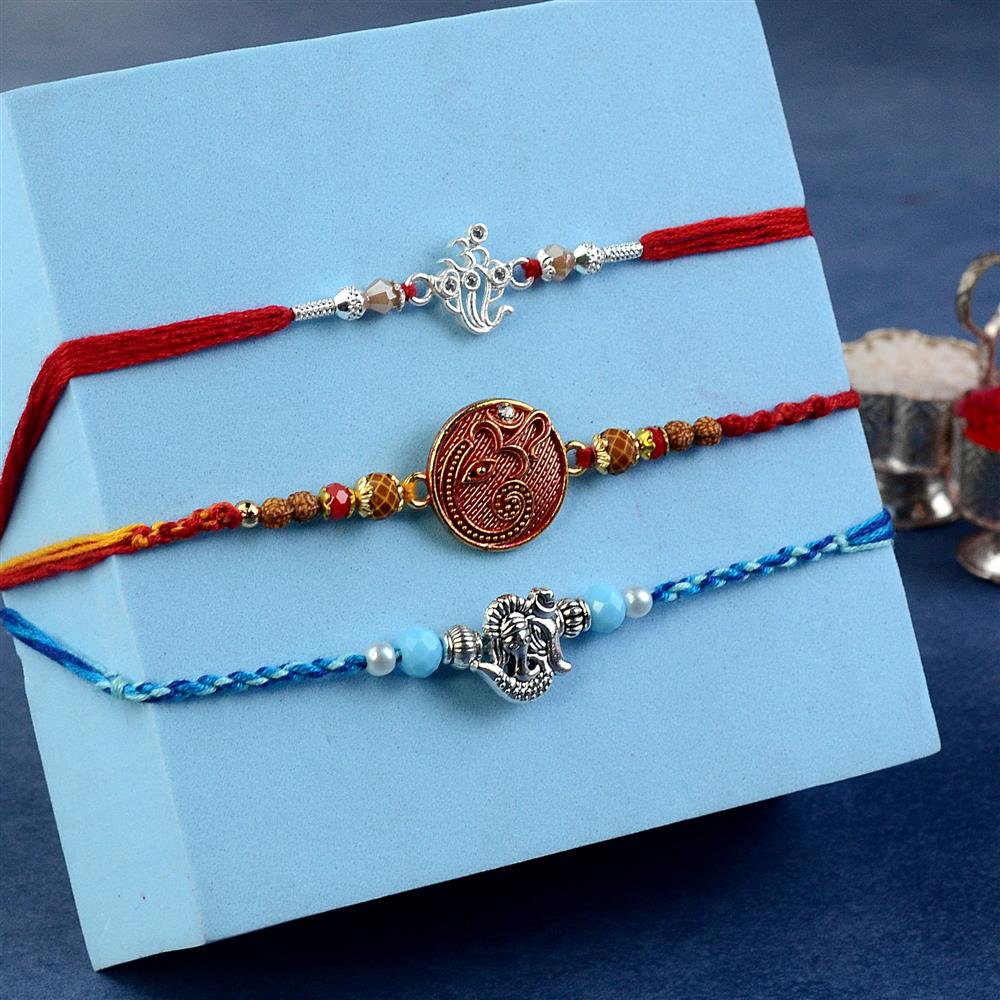 Om And Ganesha Rakhi Set Of 3, Rakhi Sets For Brother On Rakhi