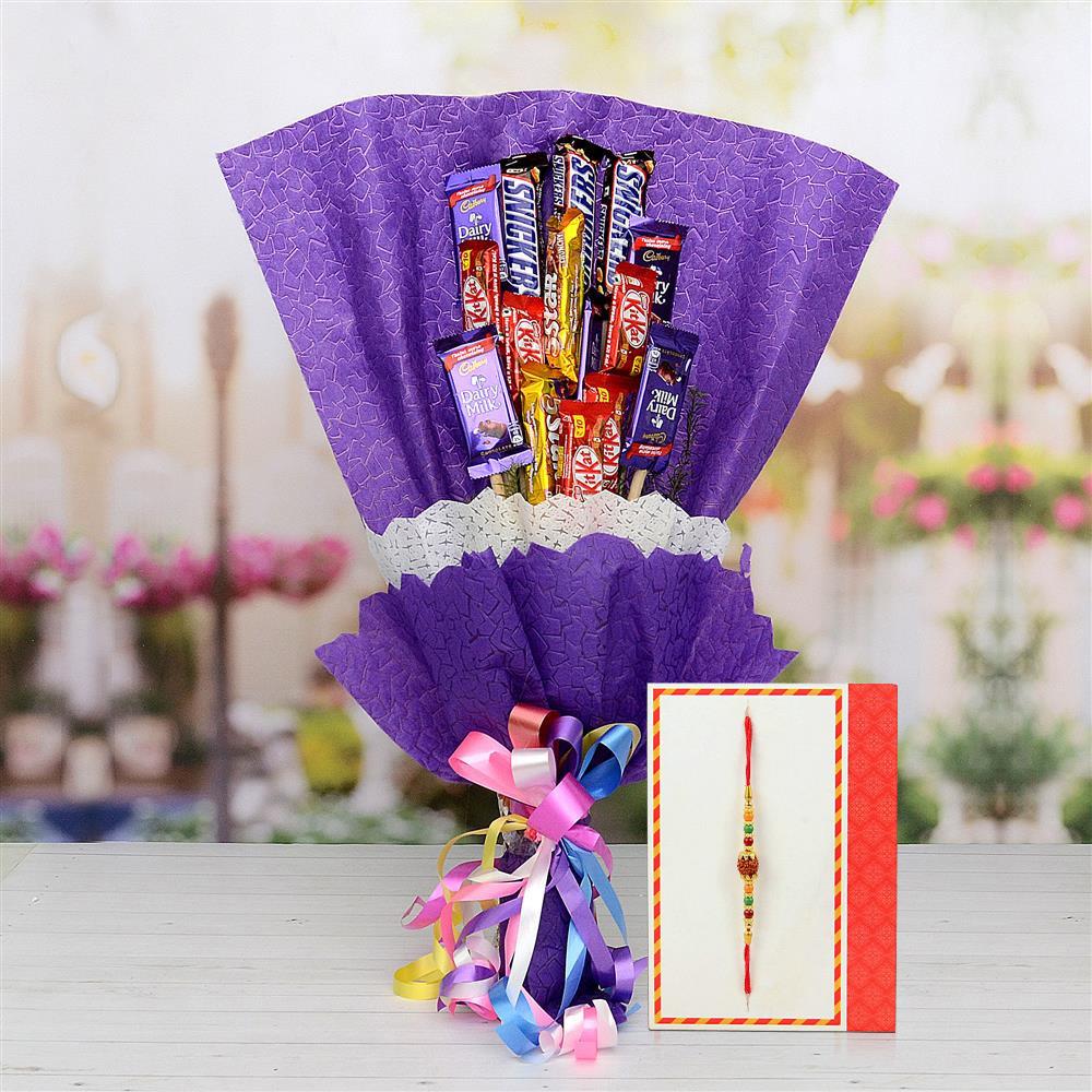 Assorted Chocolates Bouquet With Rakhi, Same Day Delivery on Rakhi