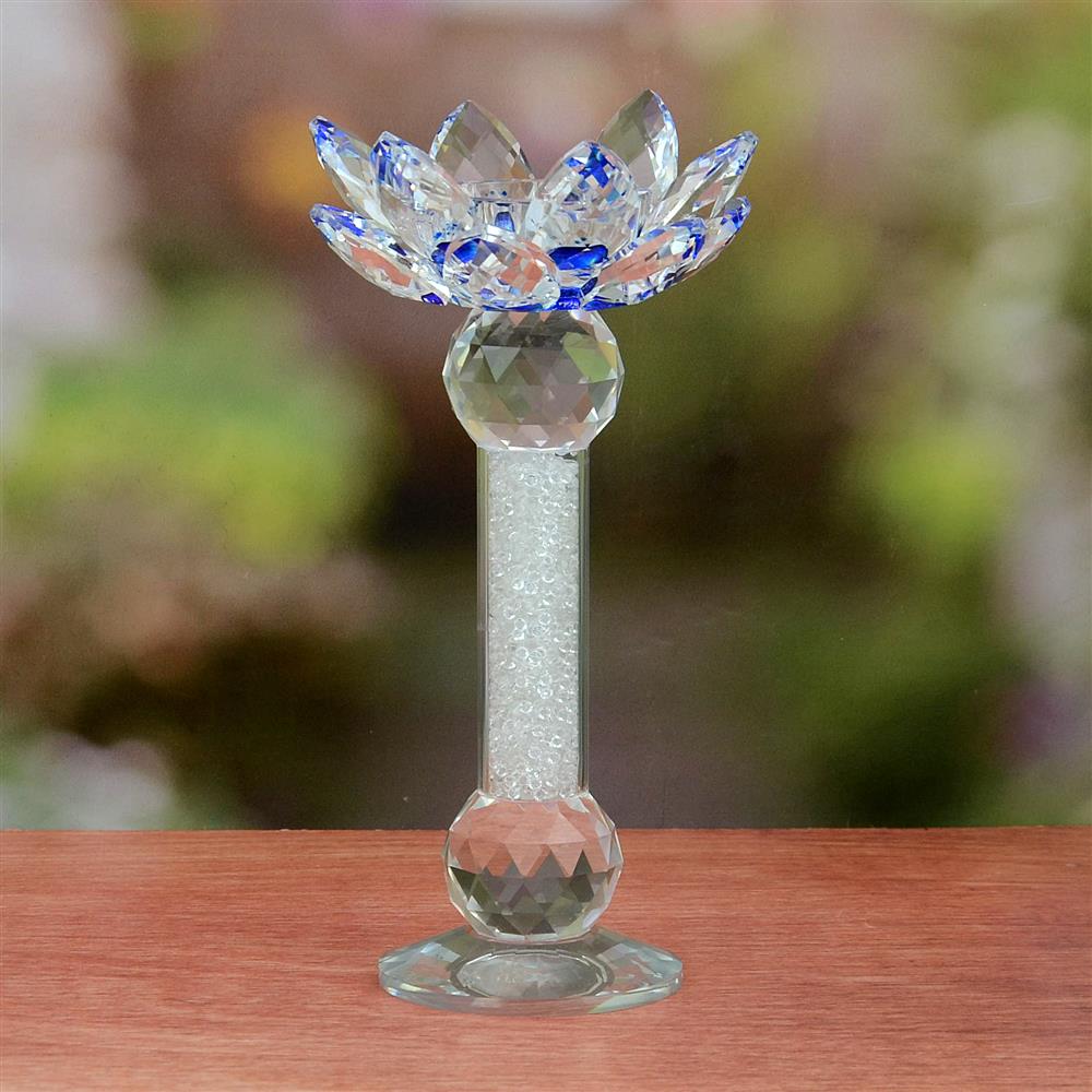 Blue Crystal Lotus Candle Stand, Home Decor