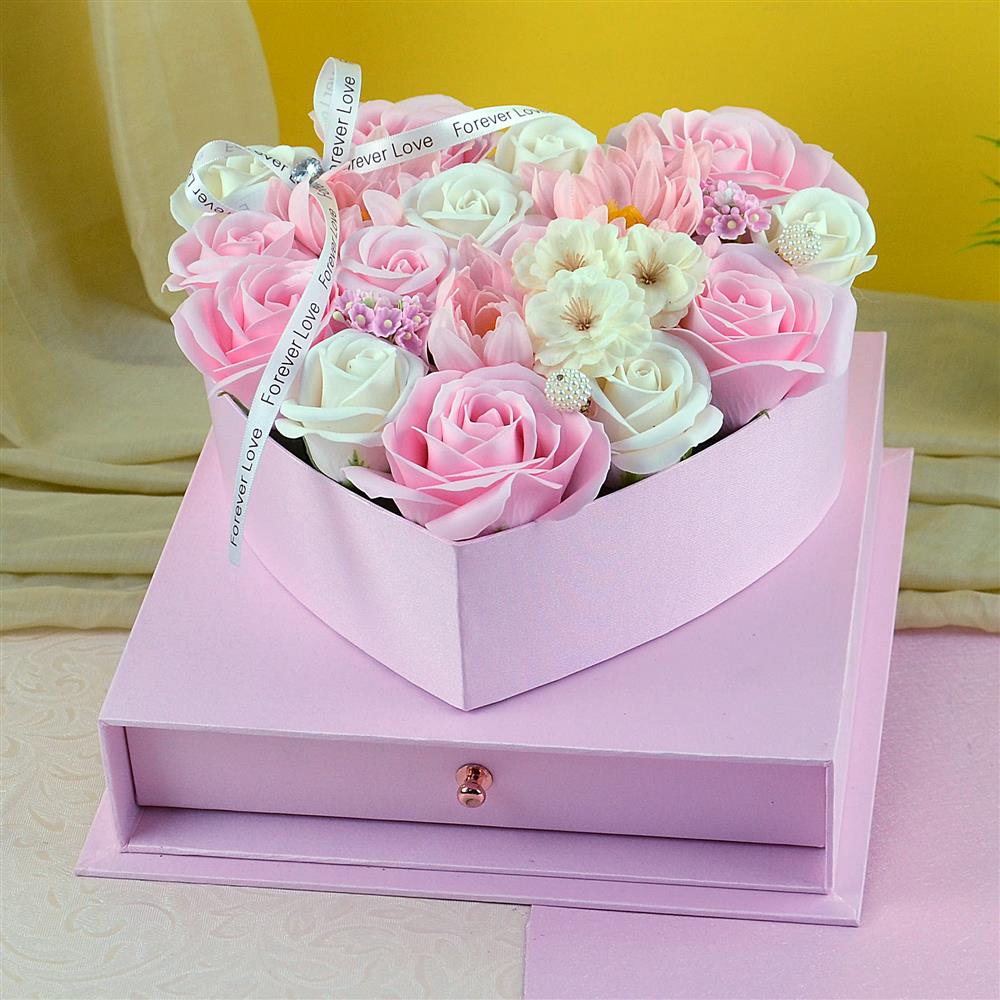 Scented Pink Flower Heart Bouquet Box Valentine Gifts