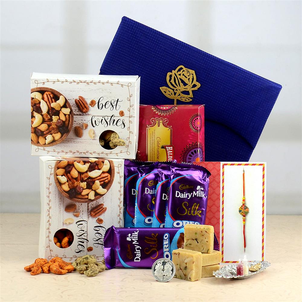 Decorative Blue Box of Rakhi Hamper | Rakhi Hampers