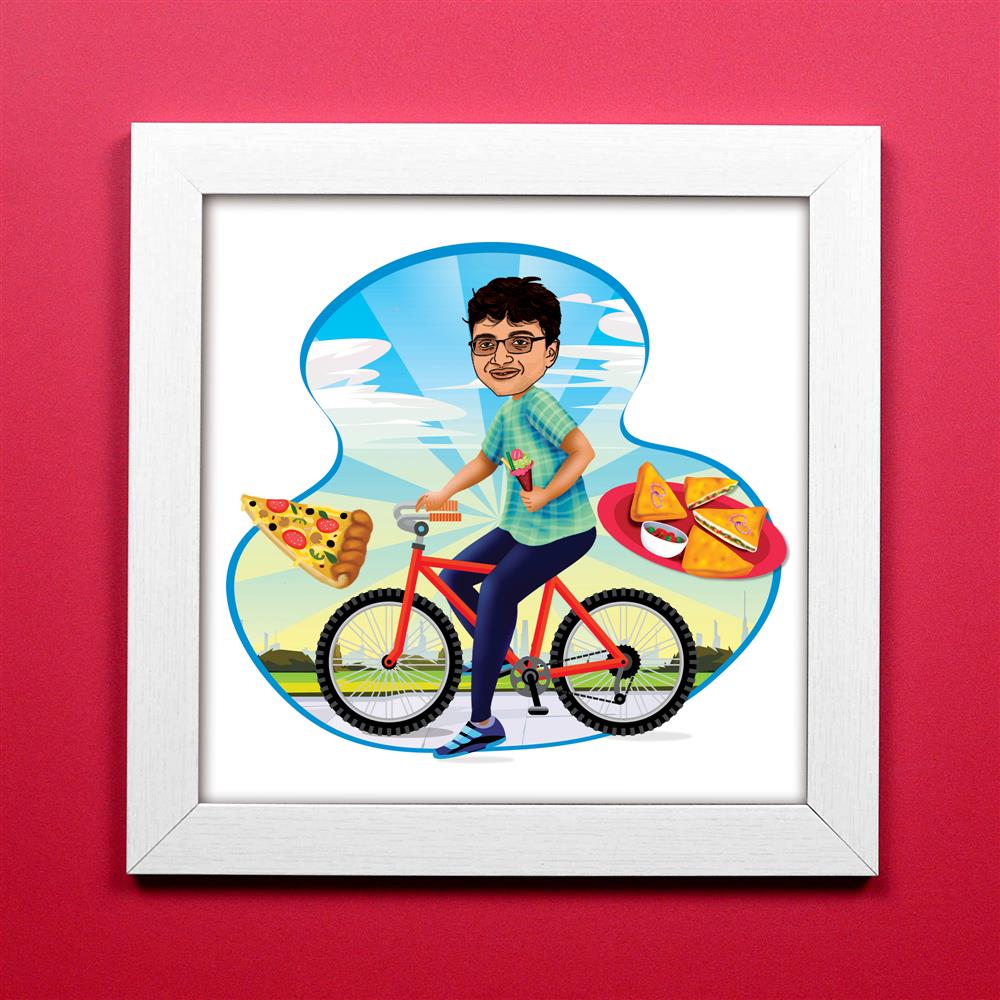 Cycling Foodie Caricature Photo Frame